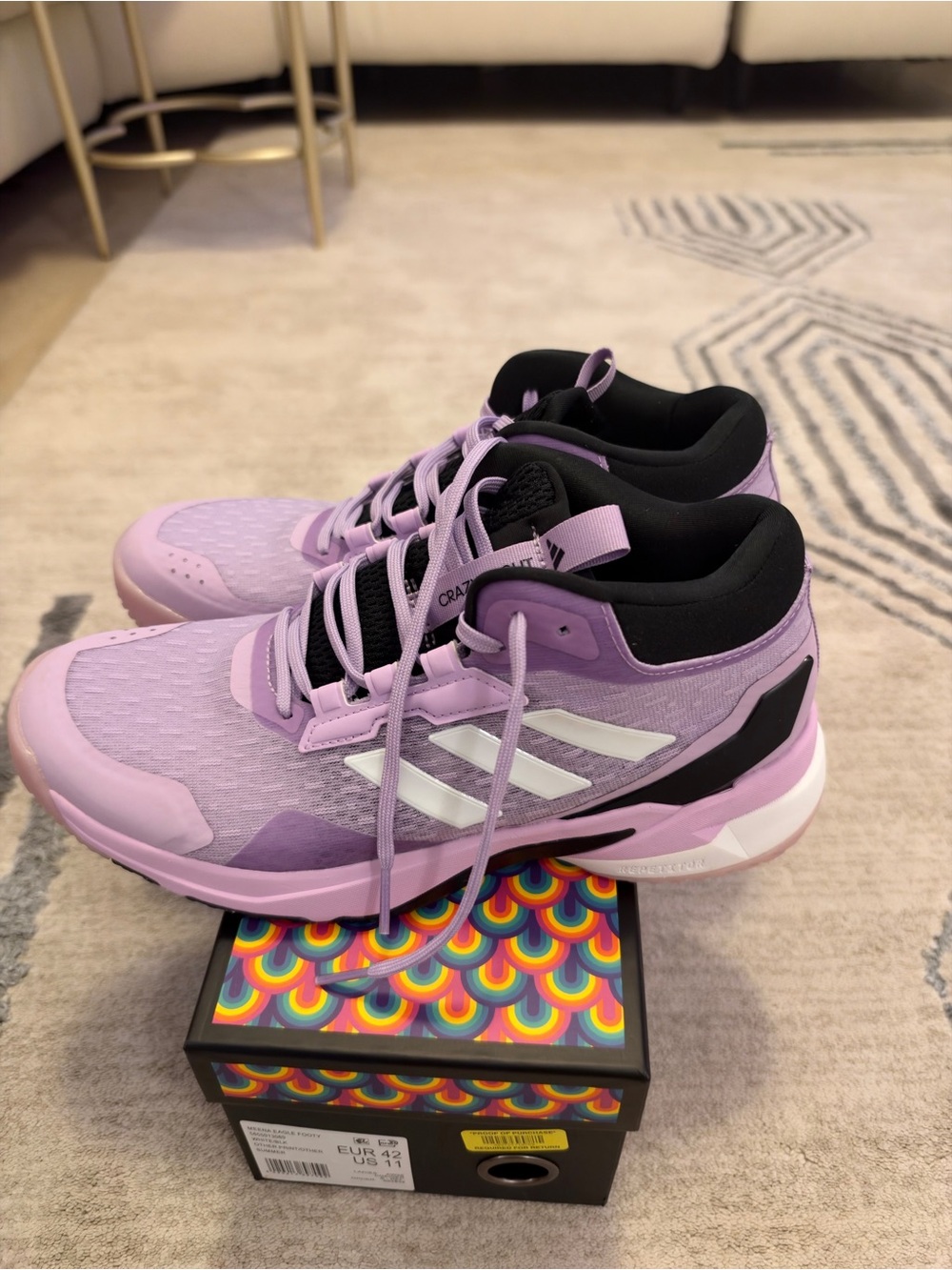 New Adidas Women's Lilac and Black Mid-Top Volleyball Sneakers